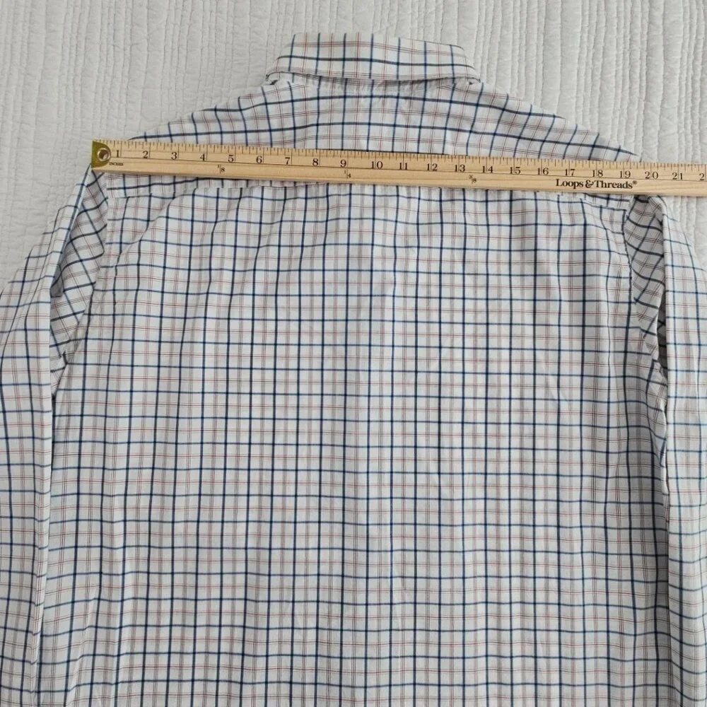 Banana Republic Shirt Men's XL Red White Blue Windowpane‎ Soft Wash Slim Fit EUC
